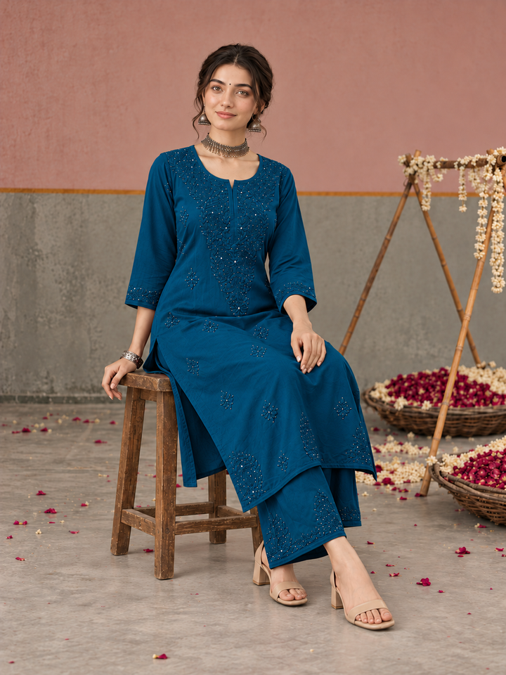 Avika Rayon Chikankari Mukaish Co-ord Set