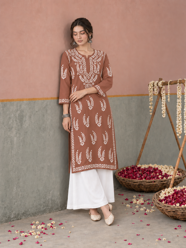Vamika Chikankari Rayon Straight Kurta