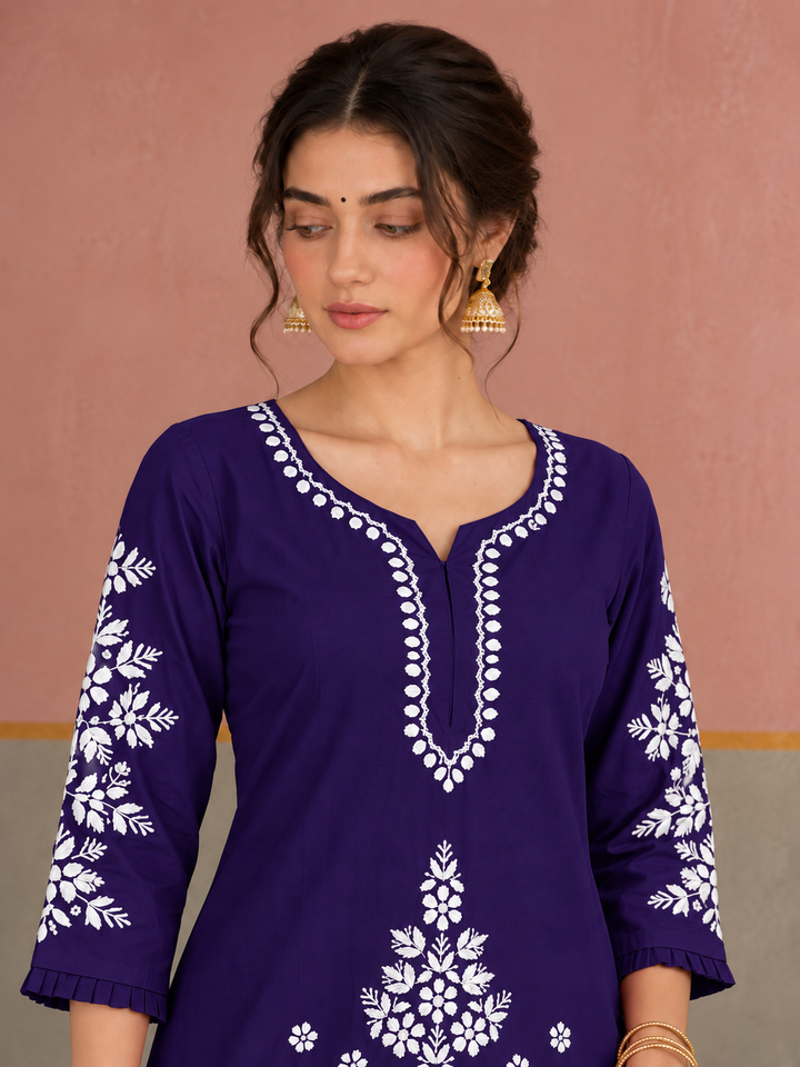 Sahiba Chikankari Rayon Short Kurti and Dhoti Pant Co-ord Set