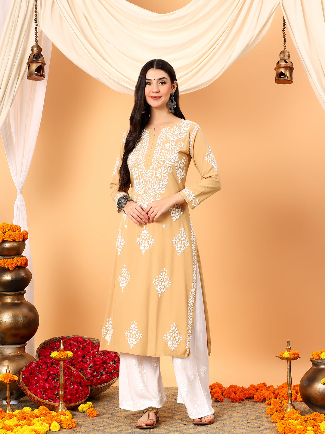 Vedika Rayon Chikankari Straight Kurta