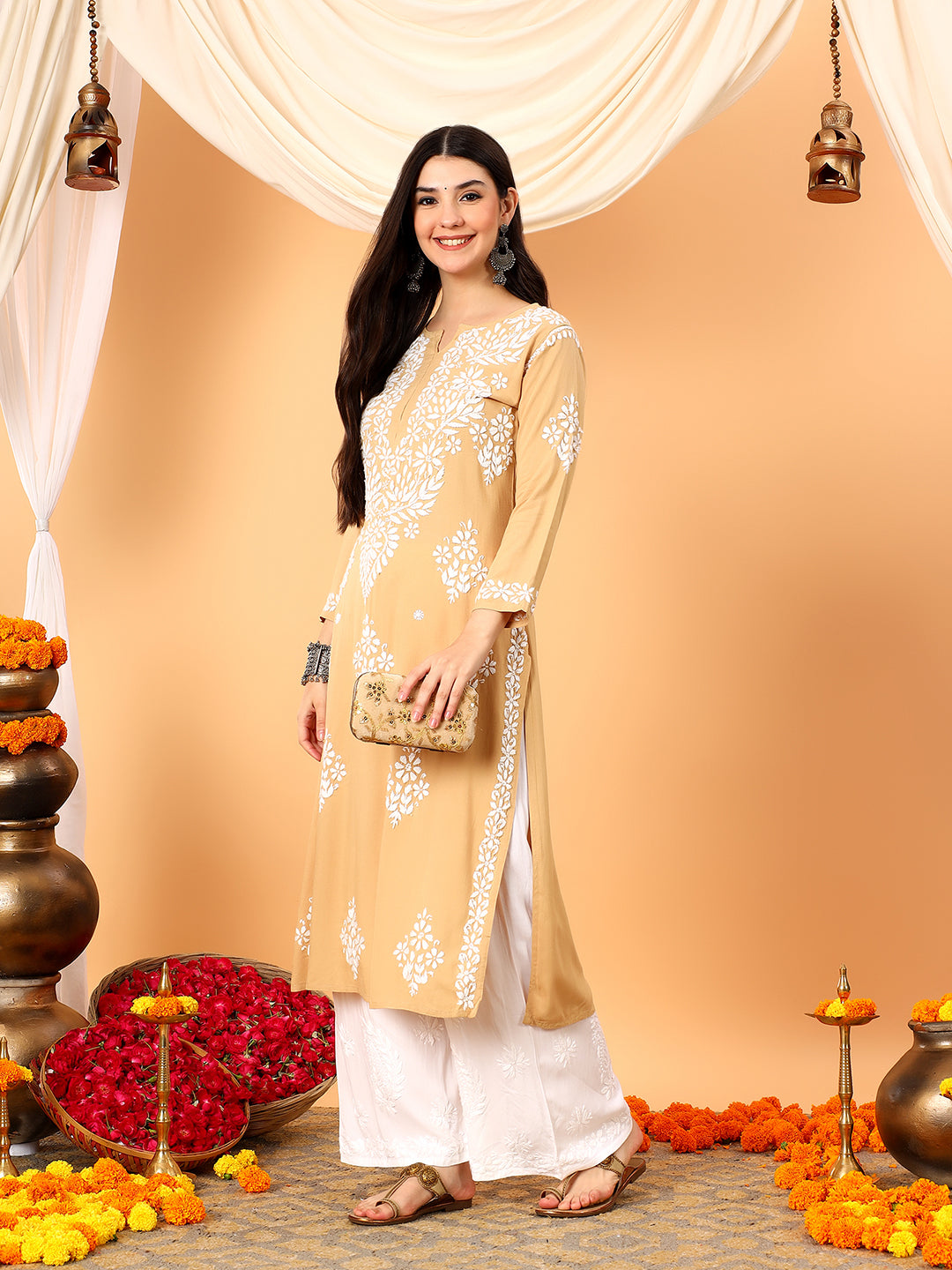 Vedika Rayon Chikankari Straight Kurta