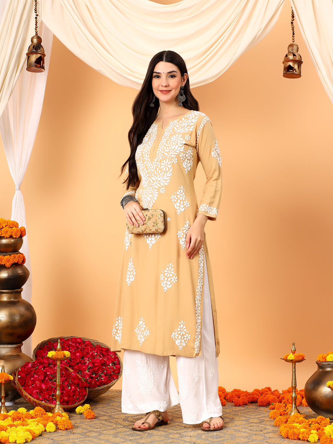 Vedika Rayon Chikankari Straight Kurta