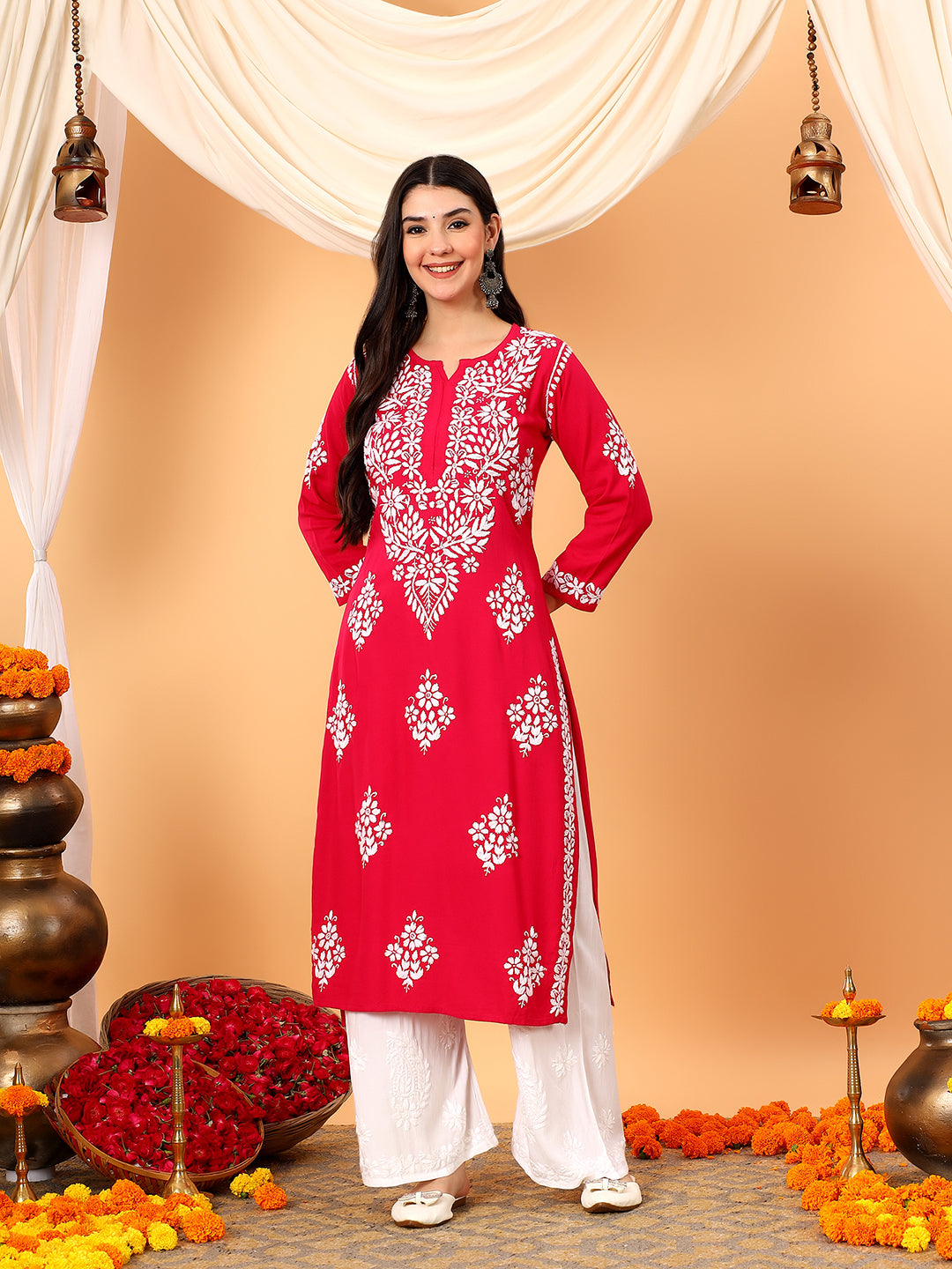 Vedika Rayon Chikankari Straight Kurta