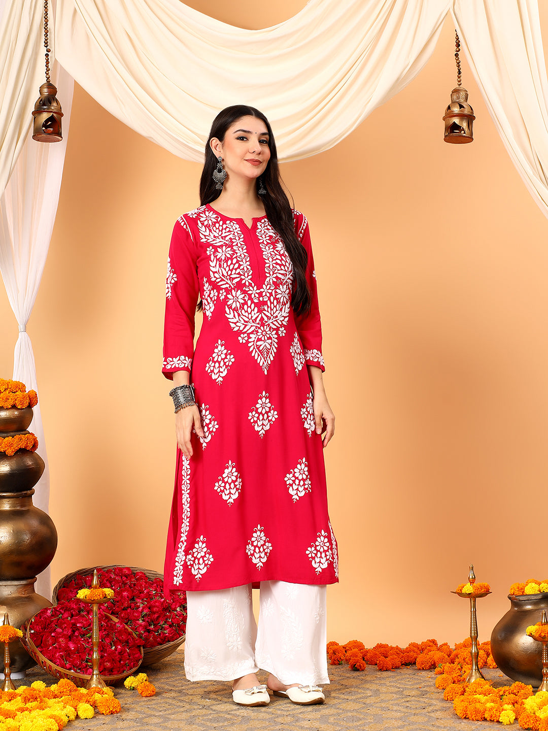 Vedika Rayon Chikankari Straight Kurta