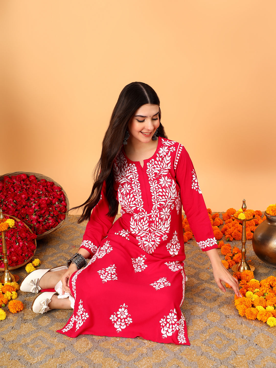 Vedika Rayon Chikankari Straight Kurta