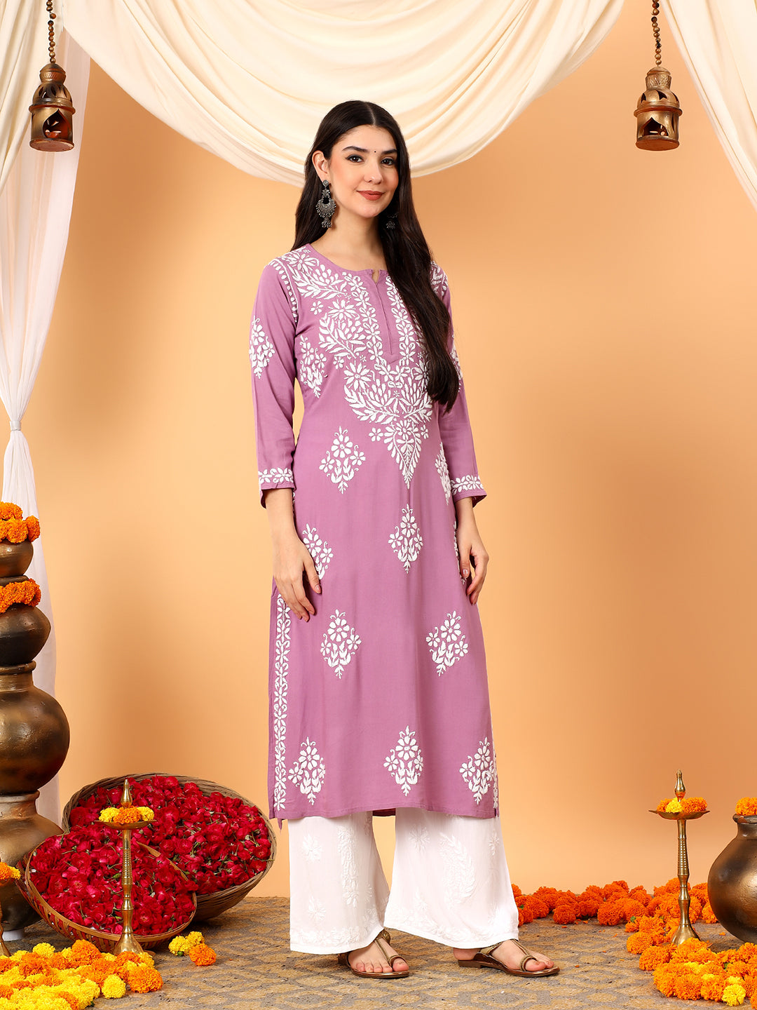 Vedika Rayon Chikankari Straight Kurta