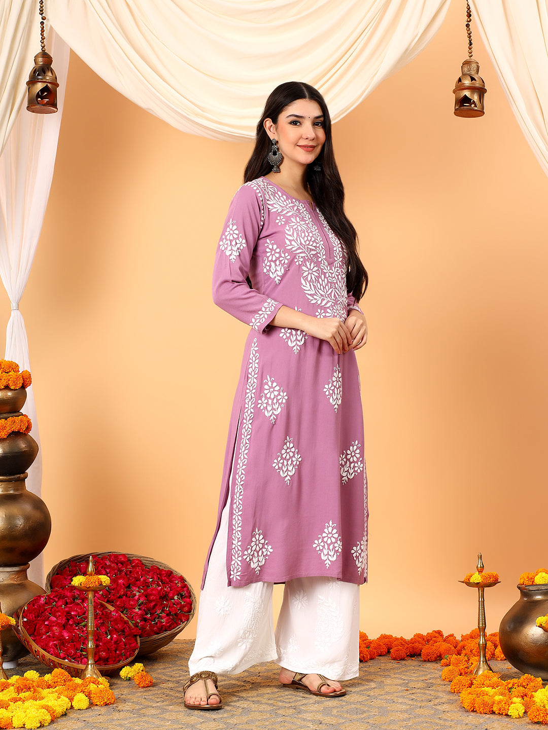 Vedika Rayon Chikankari Straight Kurta