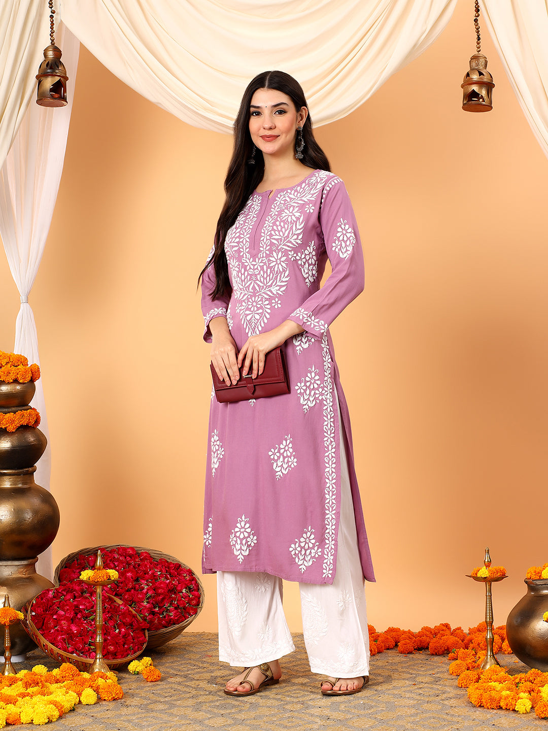 Vedika Rayon Chikankari Straight Kurta