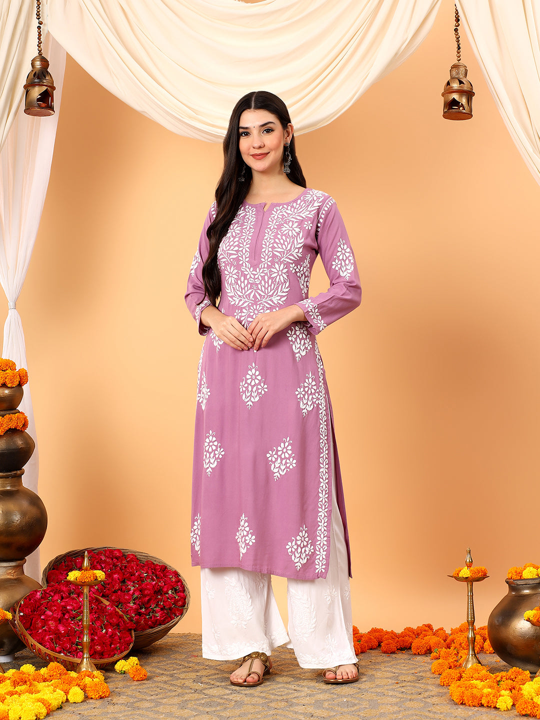 Vedika Rayon Chikankari Straight Kurta