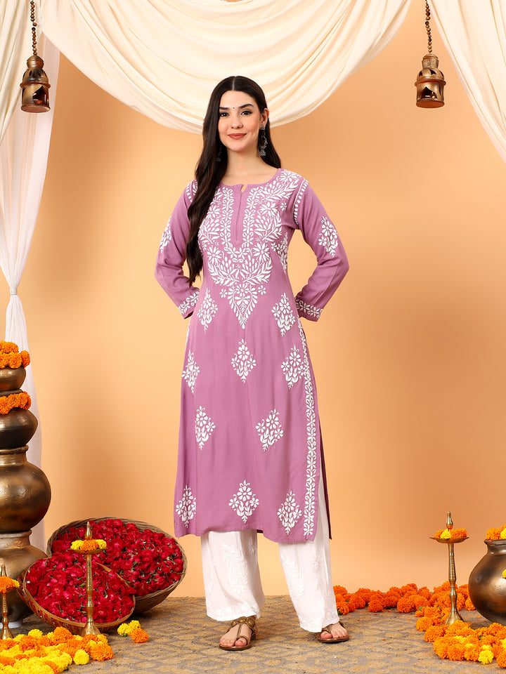 Vedika Rayon Chikankari Straight Kurta