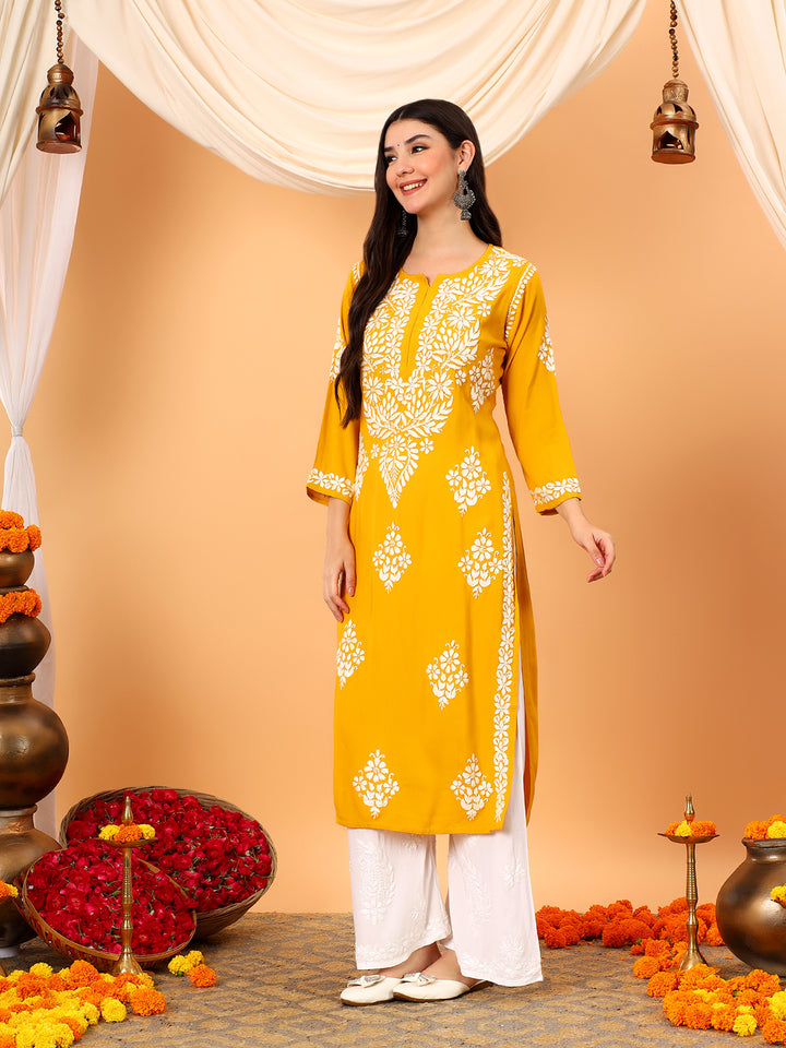 Vedika Rayon Chikankari Straight Kurta