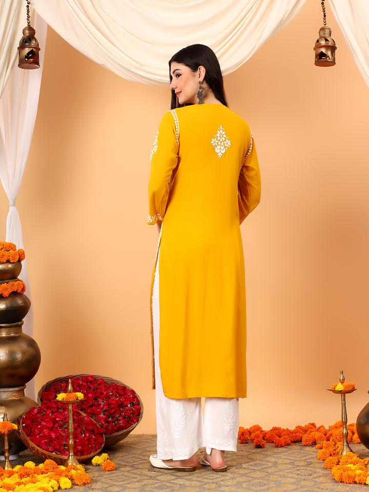 Vedika Rayon Chikankari Straight Kurta