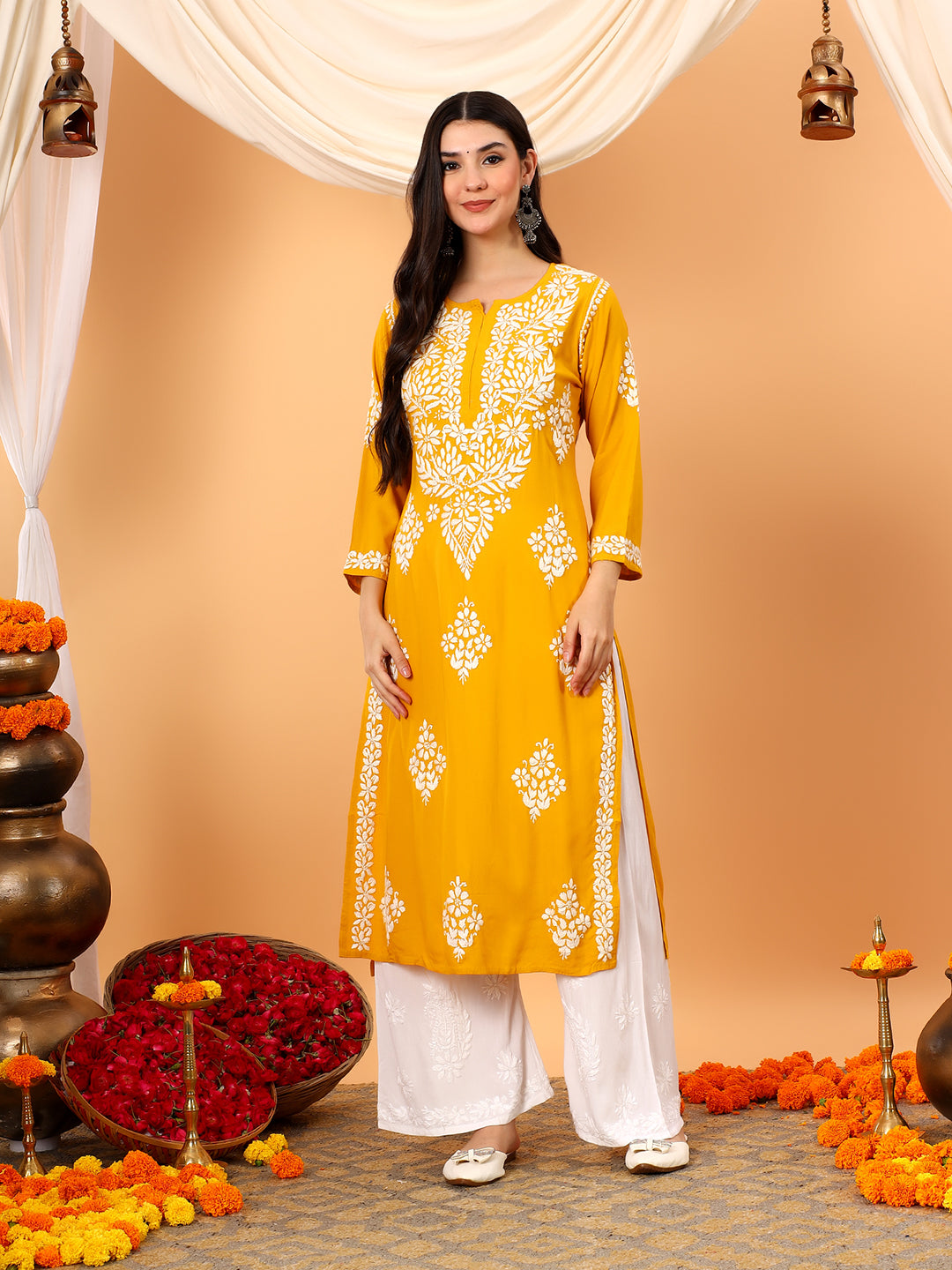 Vedika Rayon Chikankari Straight Kurta