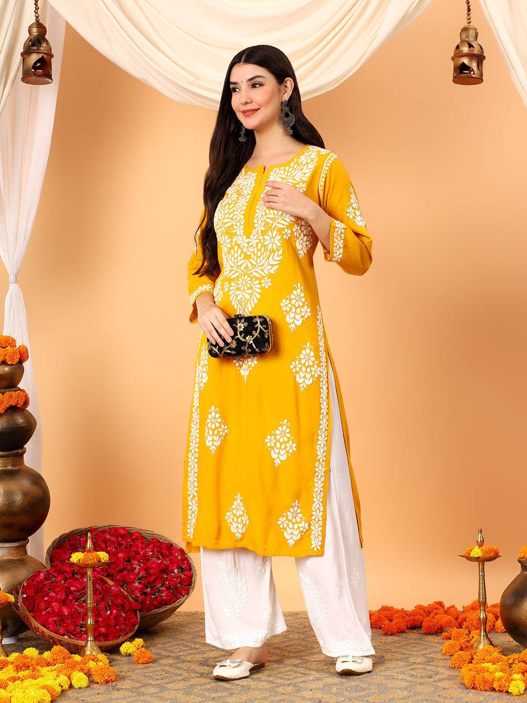 Vedika Rayon Chikankari Straight Kurta