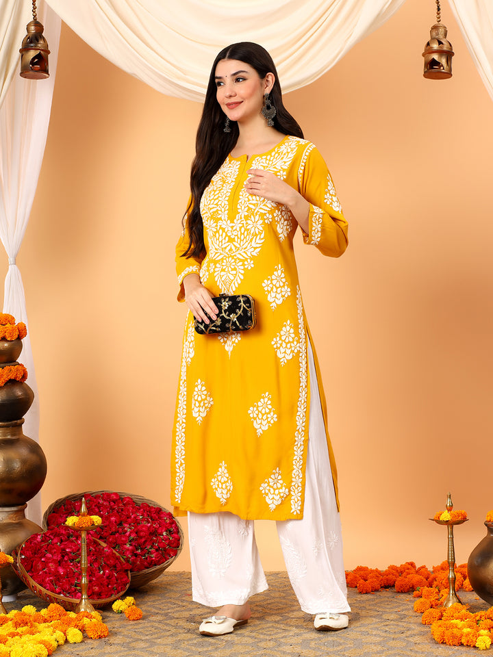 Vedika Rayon Chikankari Straight Kurta