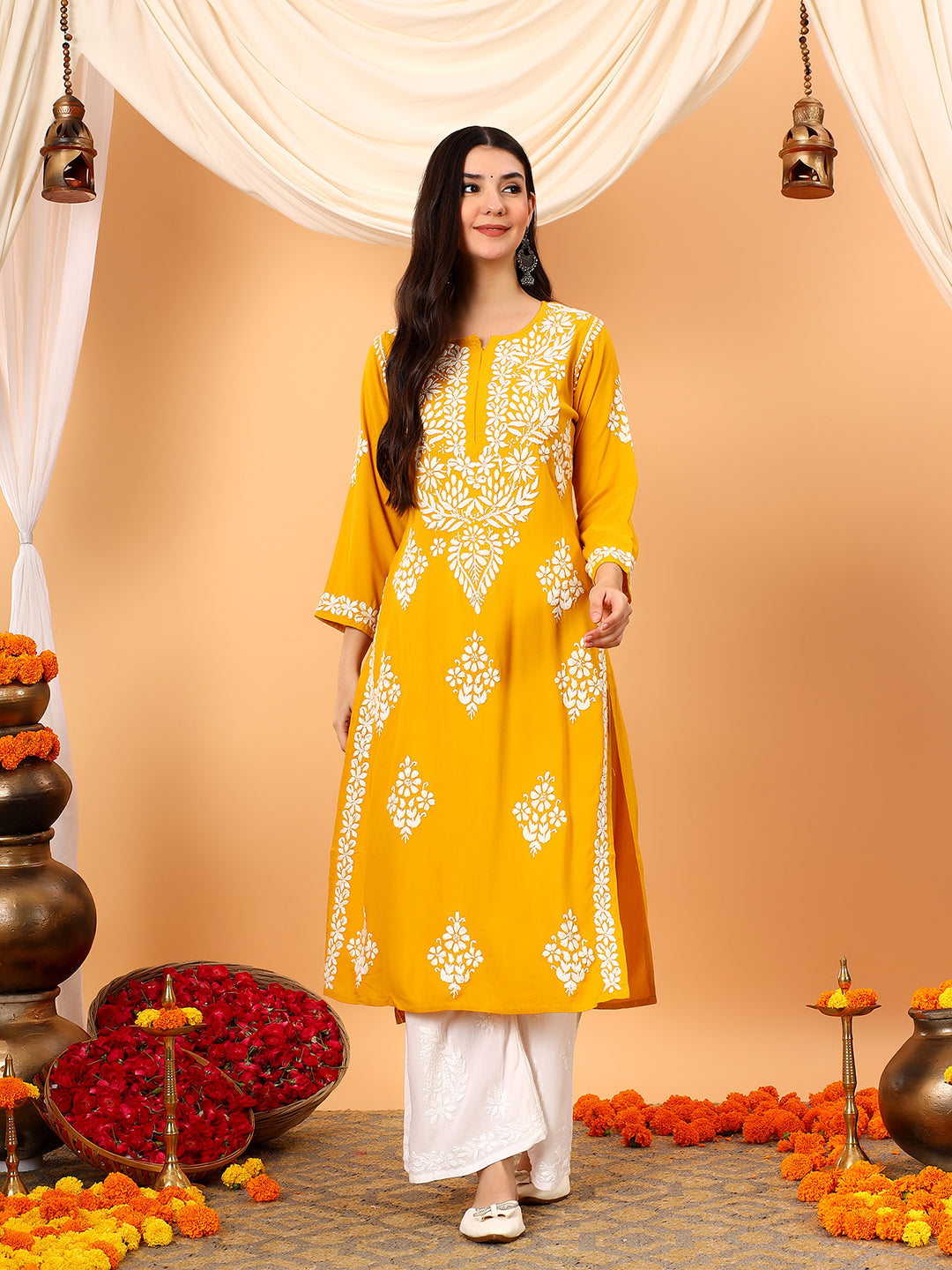 Vedika Rayon Chikankari Straight Kurta