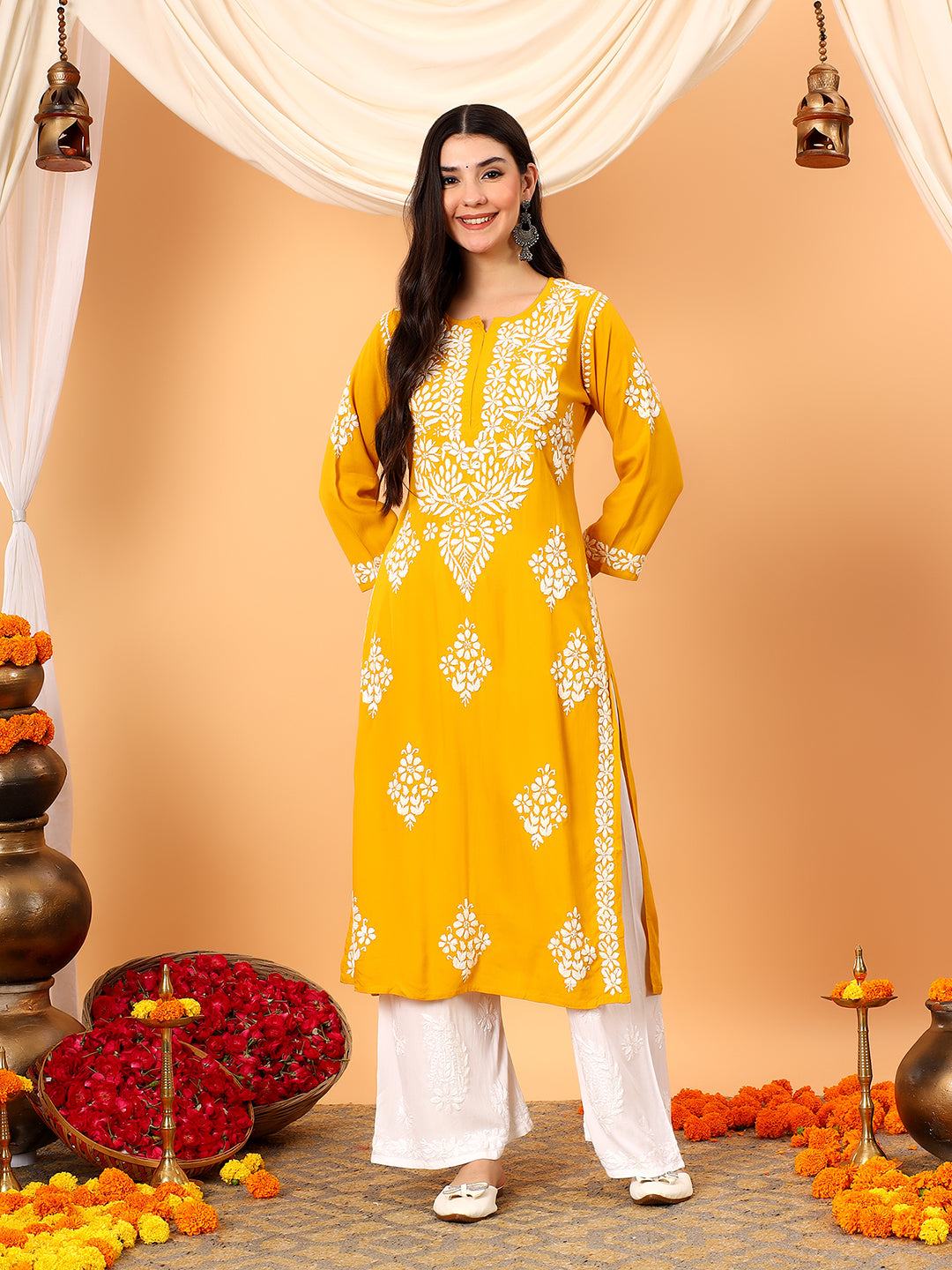 Vedika Rayon Chikankari Straight Kurta