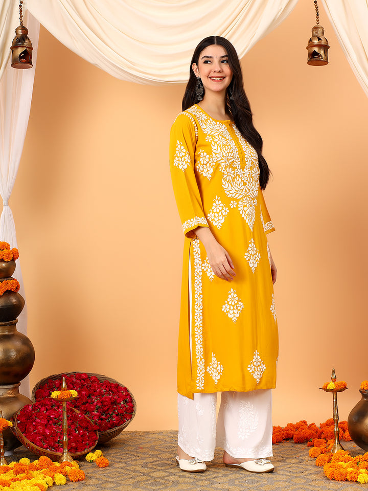 Vedika Rayon Chikankari Straight Kurta