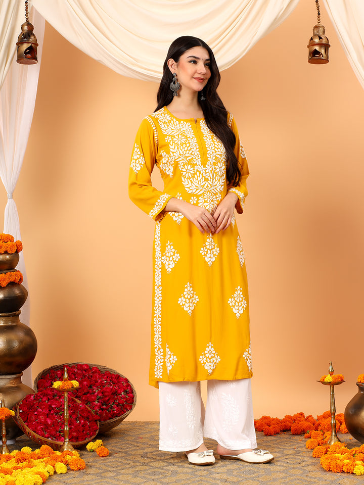 Vedika Rayon Chikankari Straight Kurta