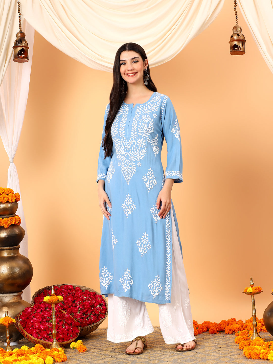 Vedika Rayon Chikankari Straight Kurta