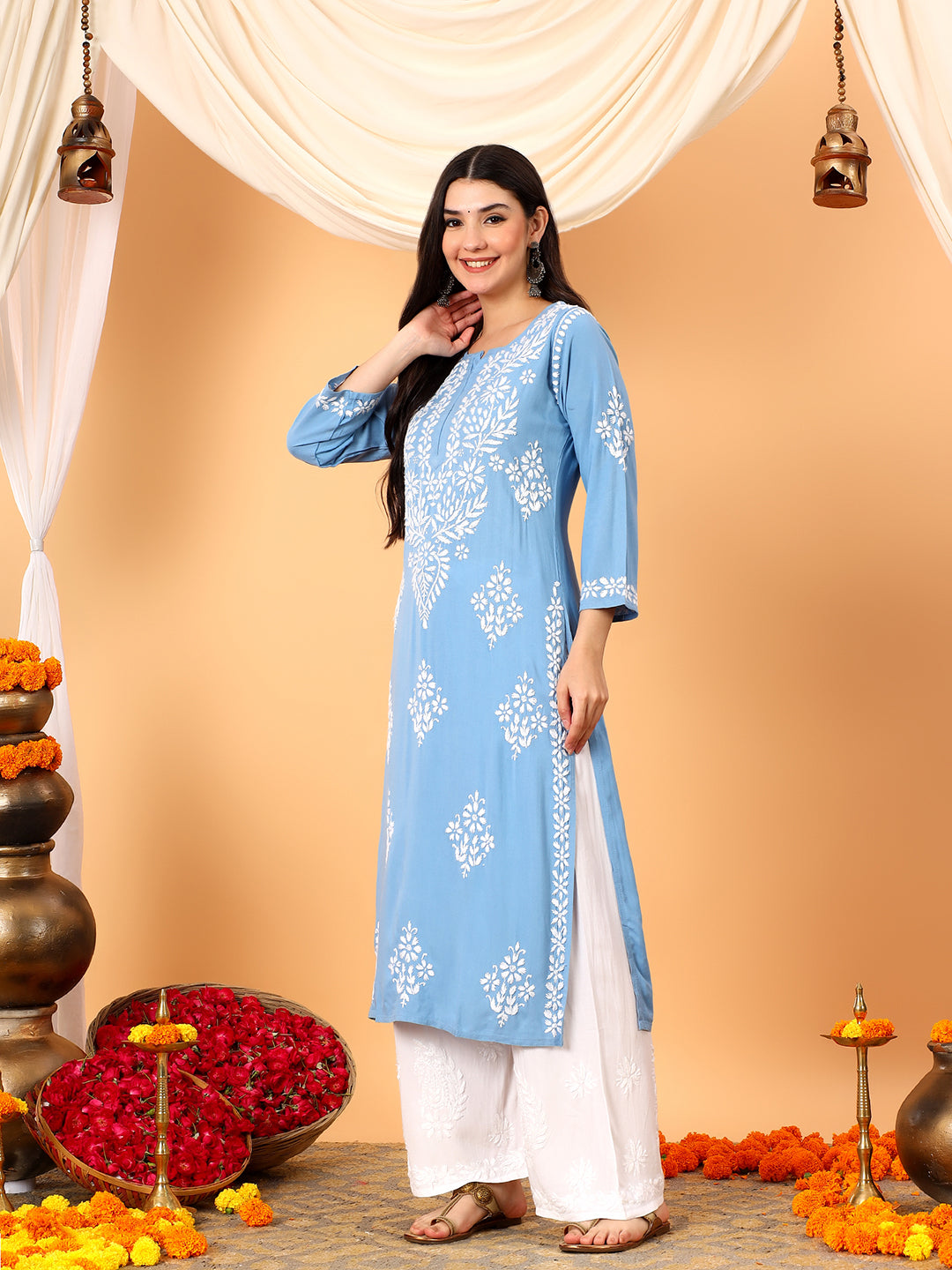 Vedika Rayon Chikankari Straight Kurta