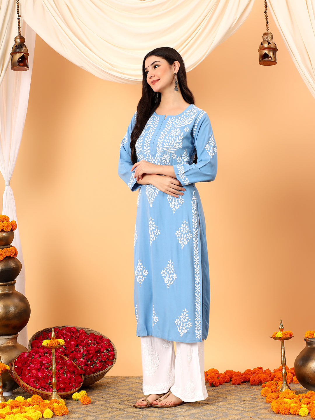 Vedika Rayon Chikankari Straight Kurta