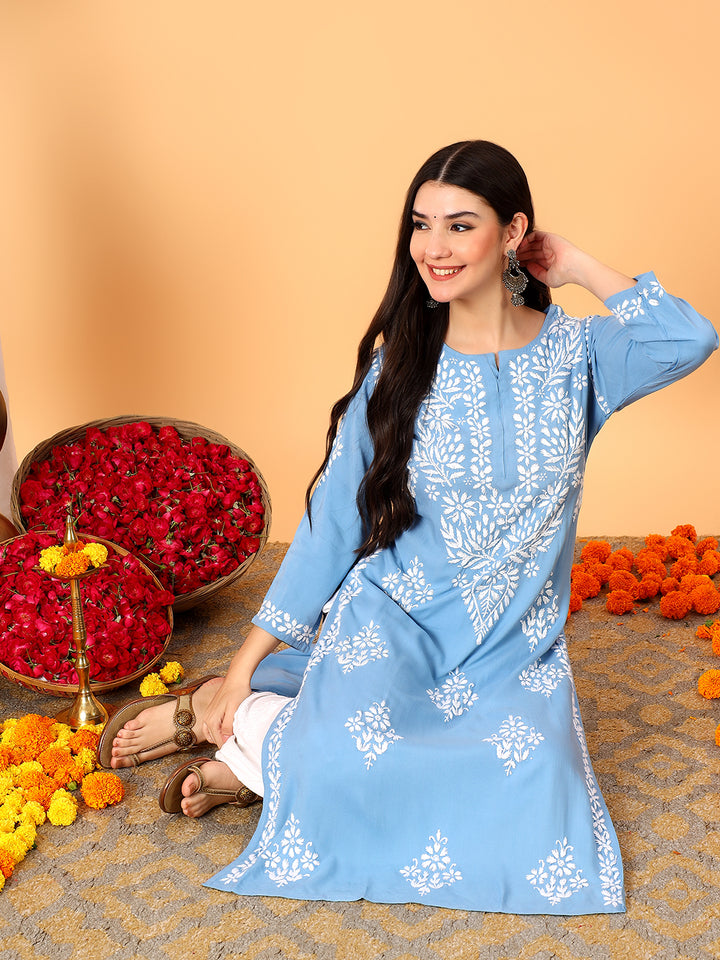 Vedika Rayon Chikankari Straight Kurta