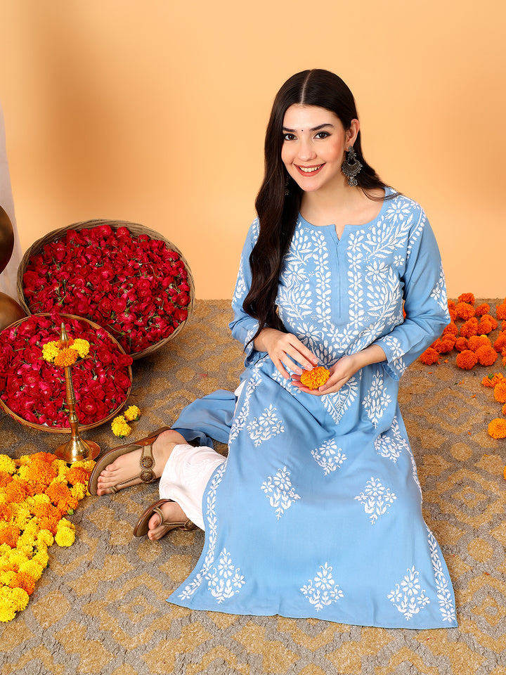 Vedika Rayon Chikankari Straight Kurta