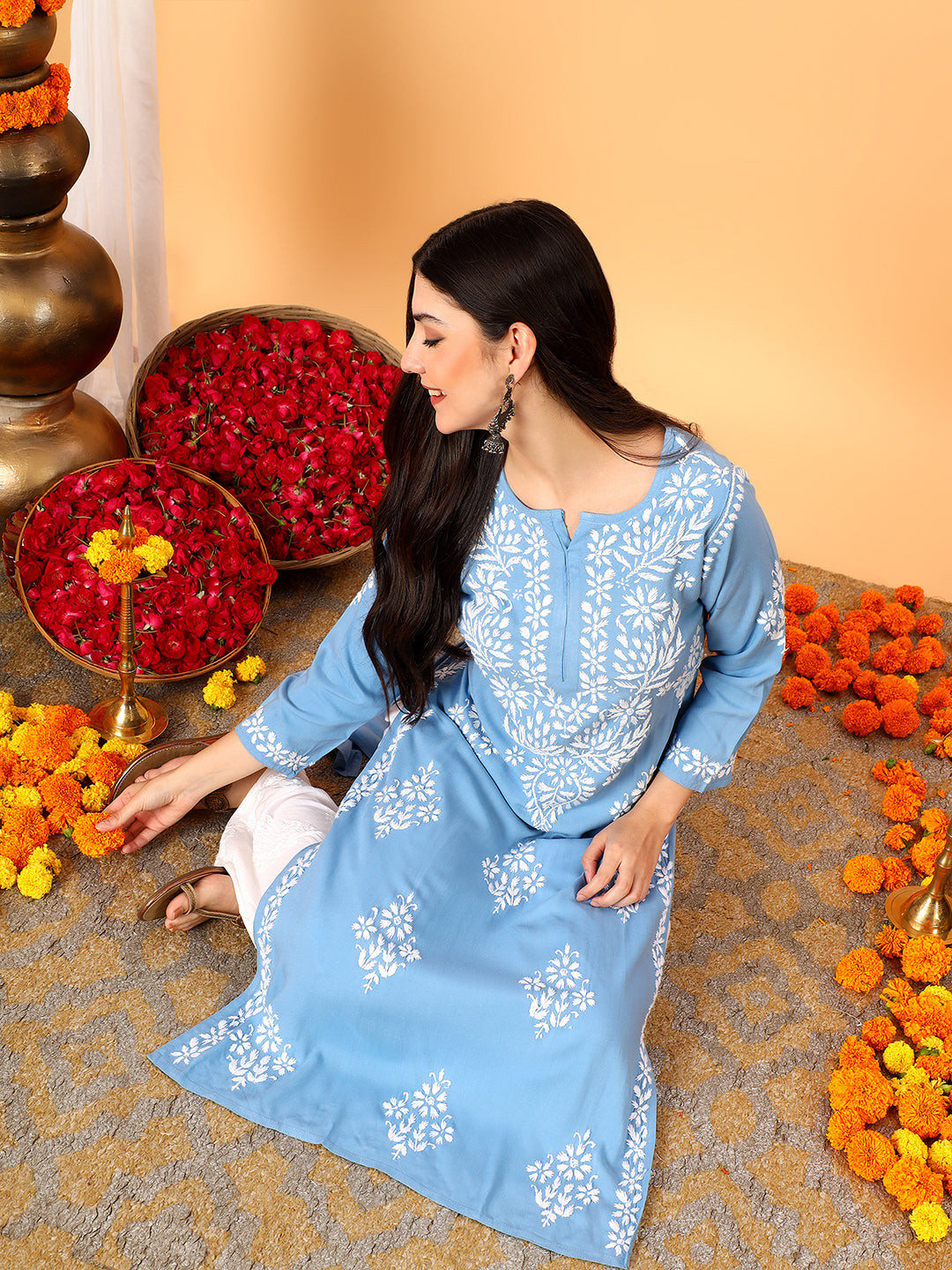 Vedika Rayon Chikankari Straight Kurta