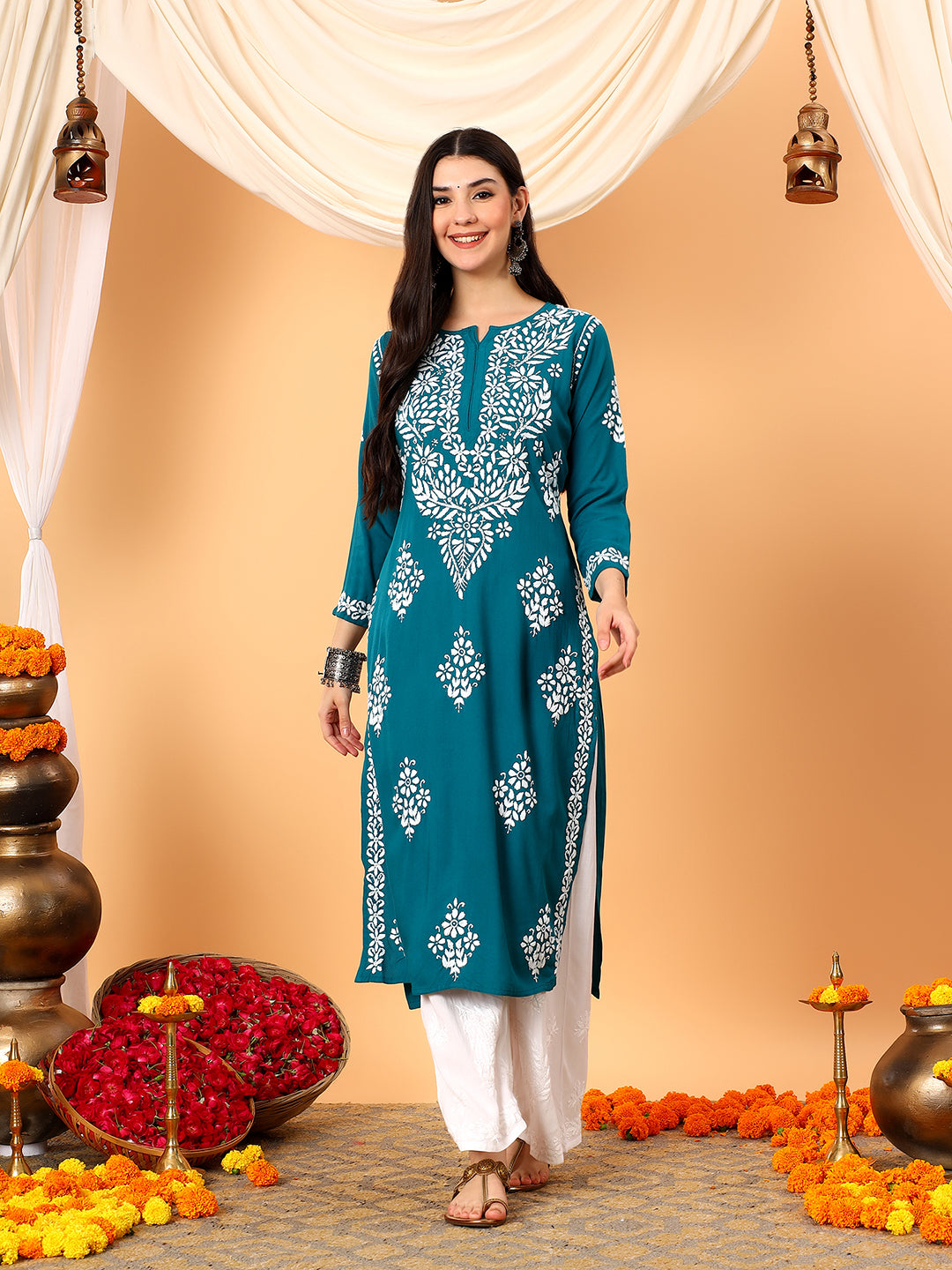 Vedika Rayon Chikankari Straight Kurta