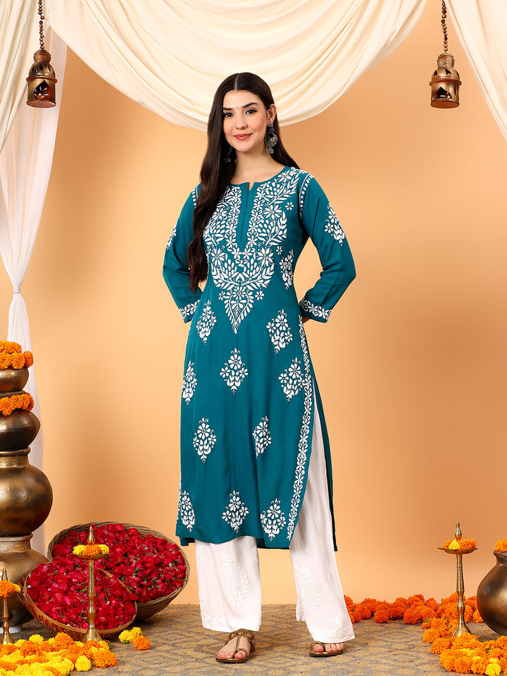 Vedika Rayon Chikankari Straight Kurta