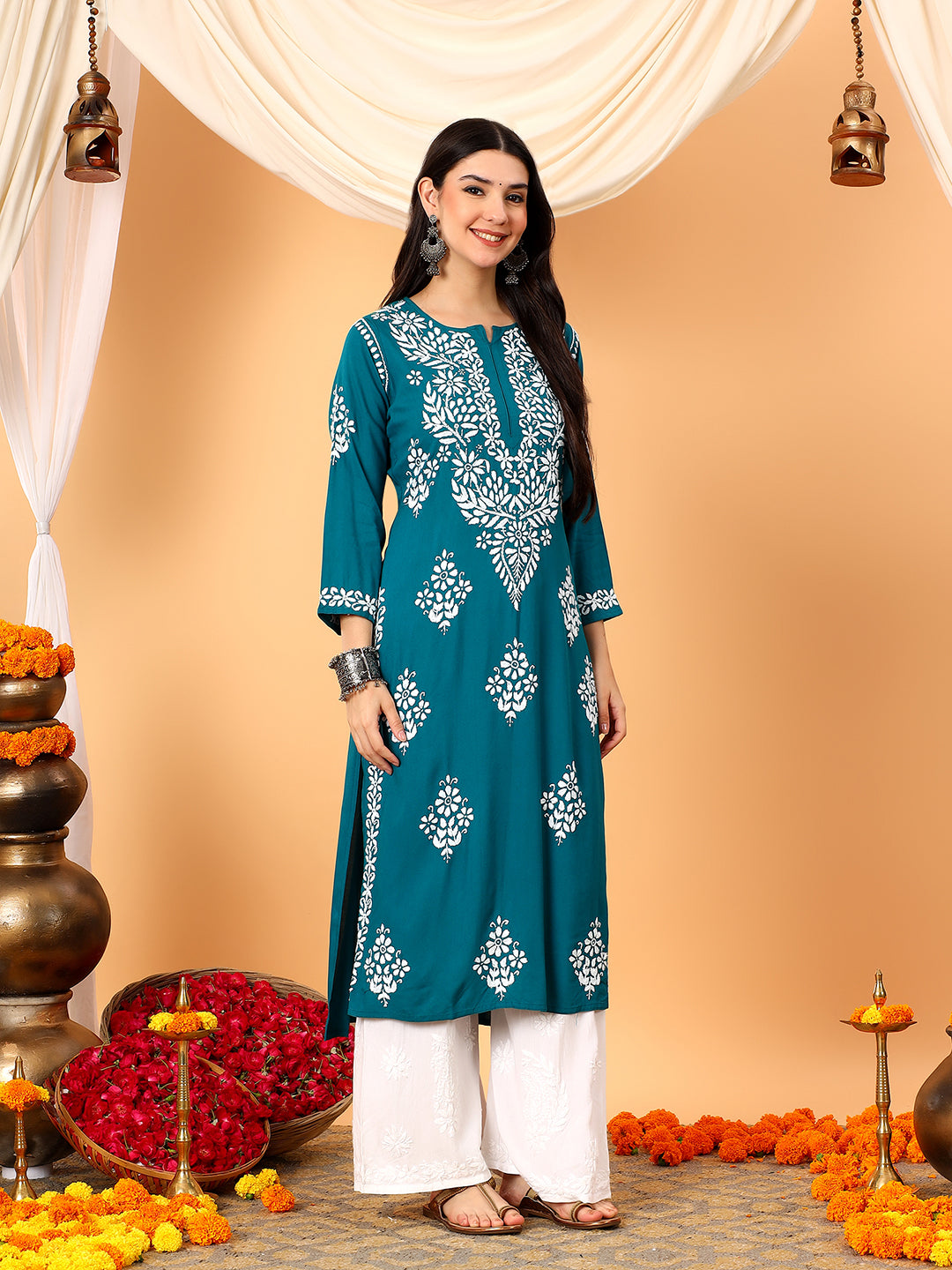 Vedika Rayon Chikankari Straight Kurta