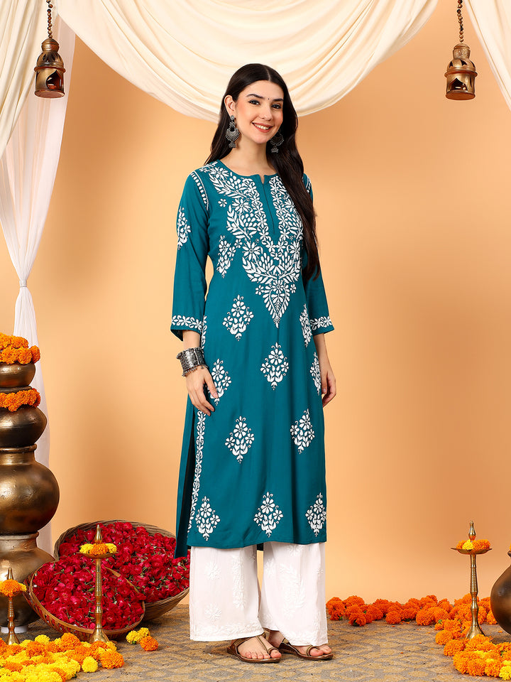 Vedika Rayon Chikankari Straight Kurta