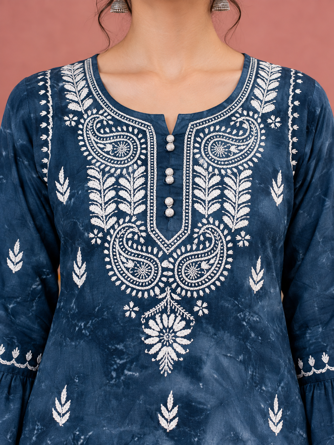 Rumi Denim Print Cotton Chikankari Straight Kurta