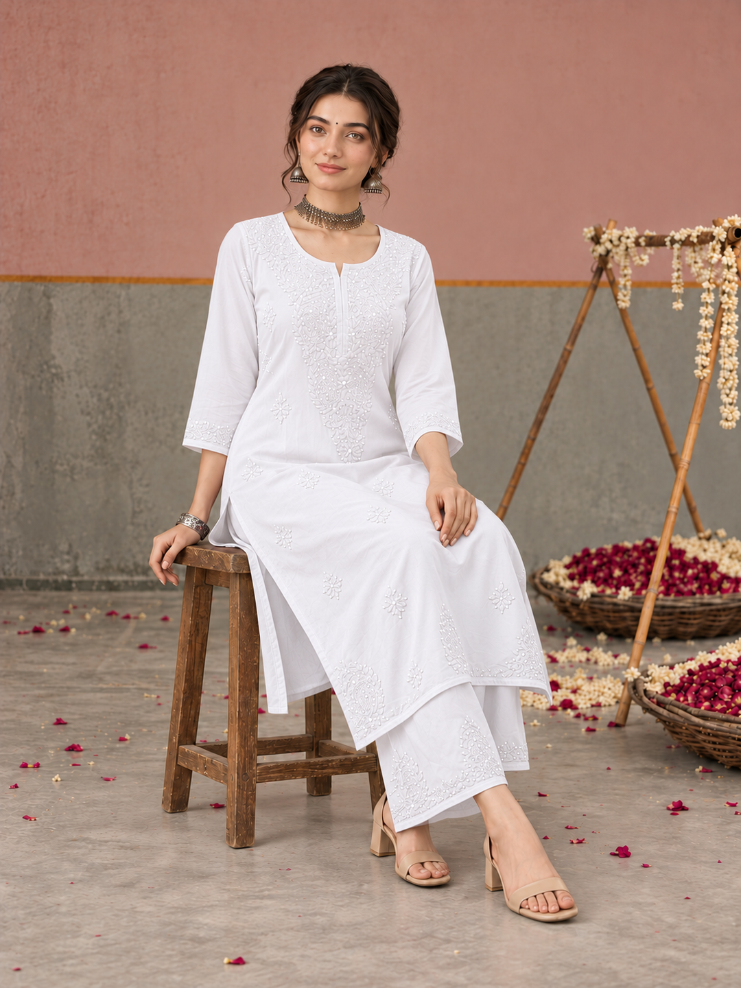 Avika Rayon Chikankari Mukaish Co-ord Set