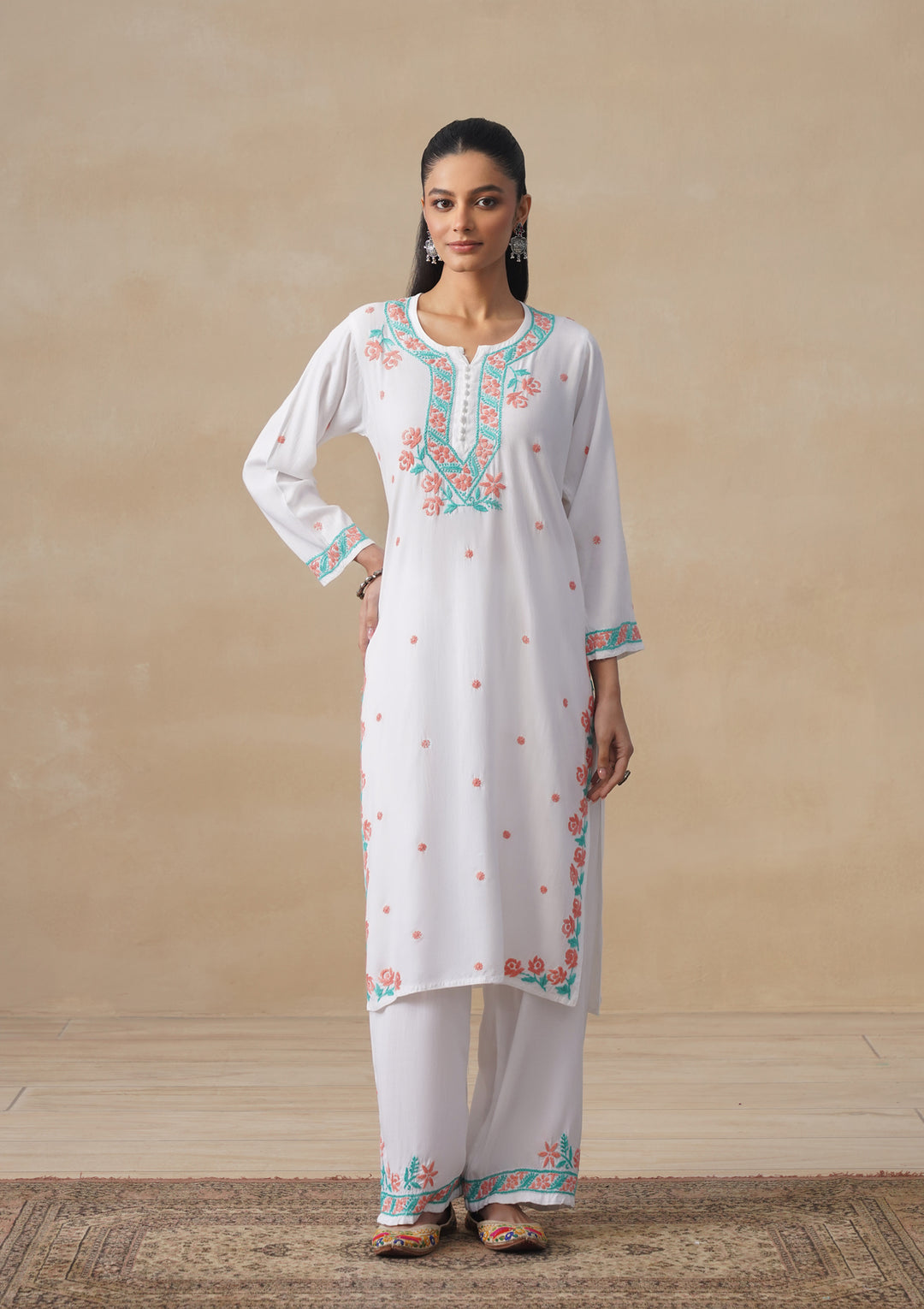 Gulab Rayon Chikankari Co-ord Set