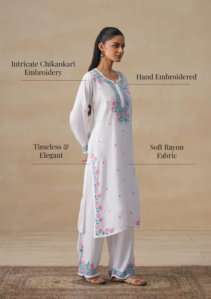 Gulab Rayon Chikankari Co-ord Set