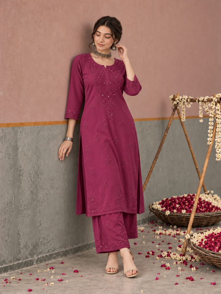 Avika Rayon Chikankari Mukaish Co-ord Set