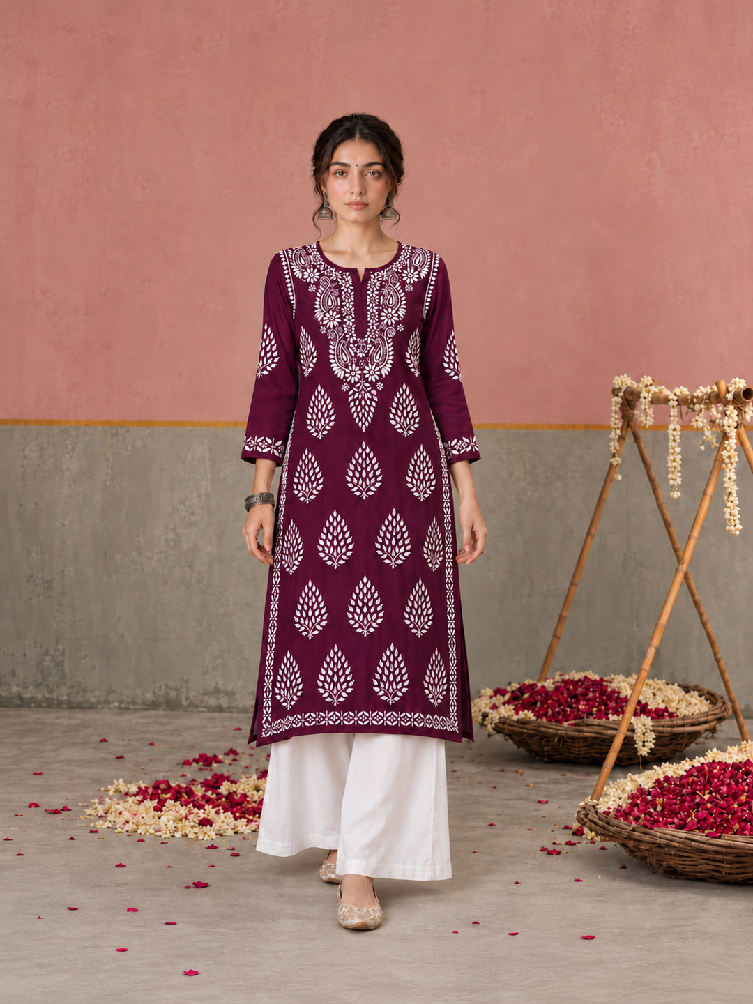 Nazm Chikankari Rayon Straight Kurta