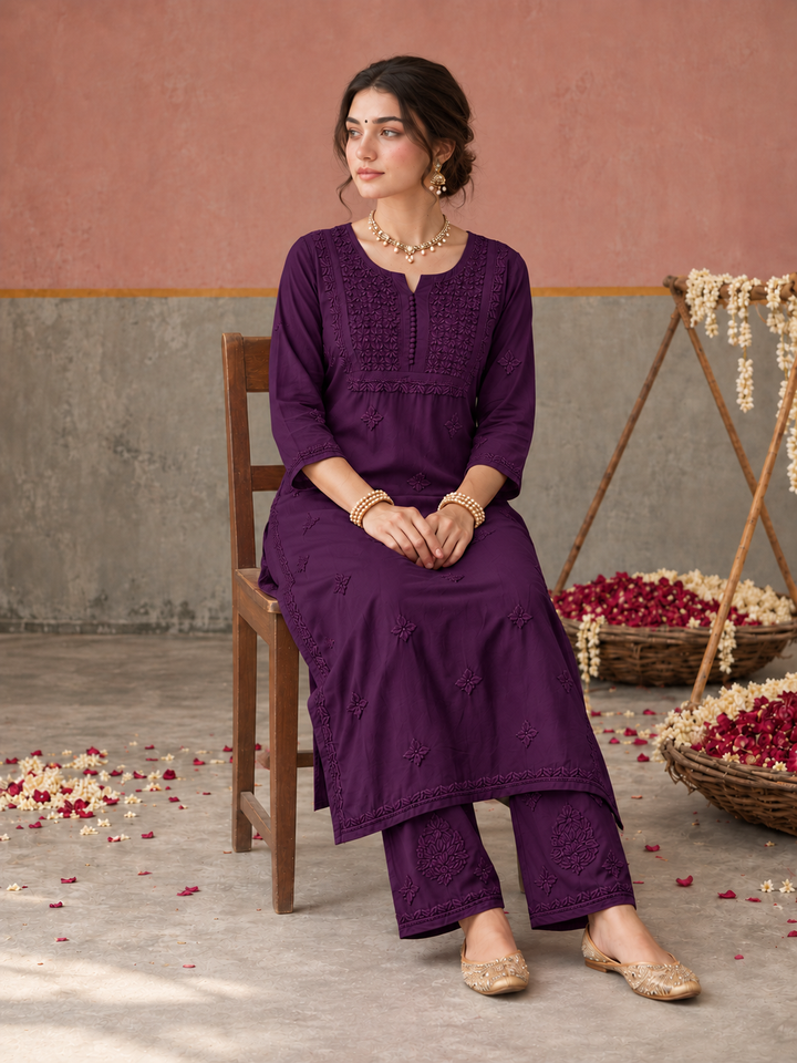 Lajja Chikankari Rayon Co-ord Set