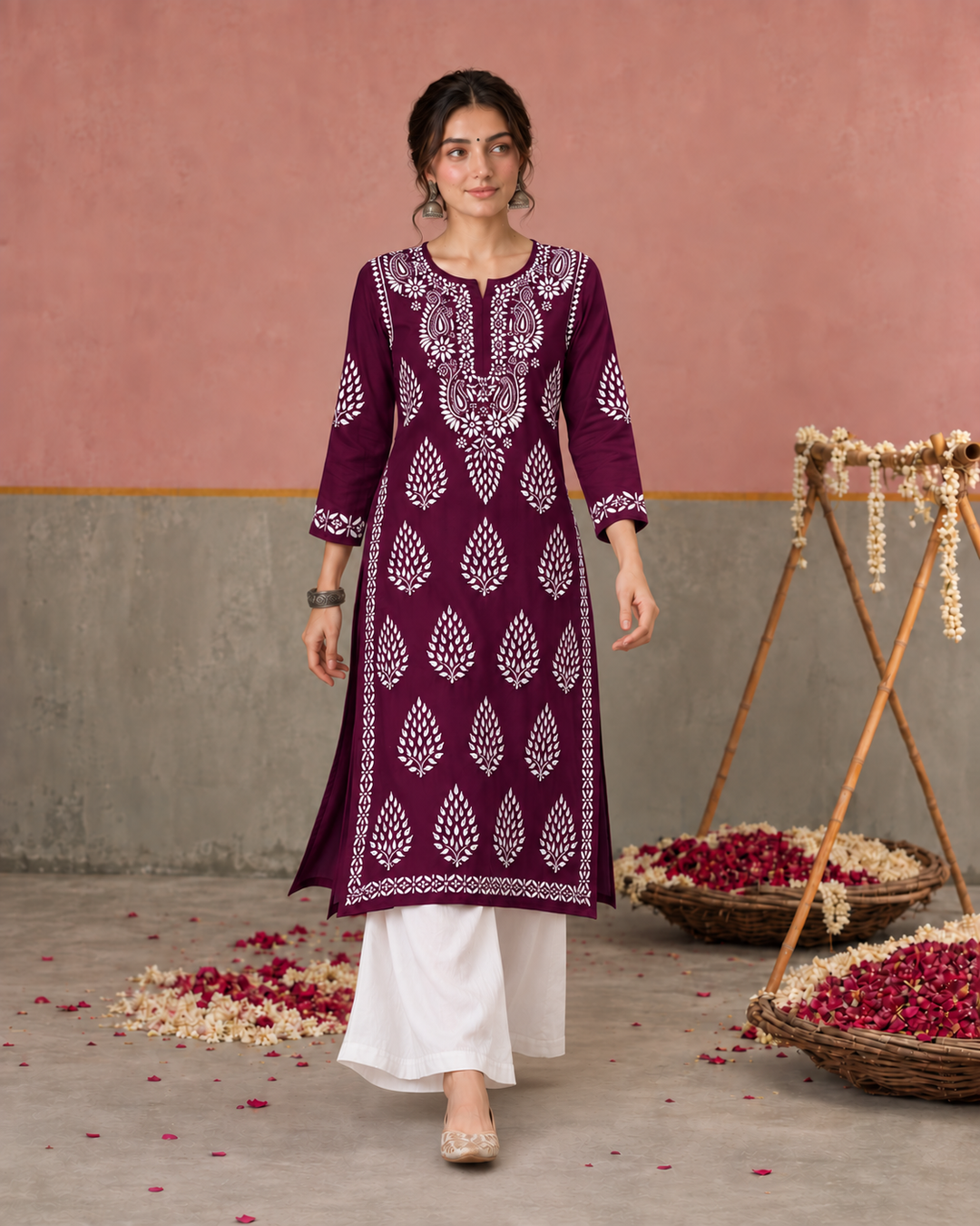 Nazm Chikankari Rayon Straight Kurta