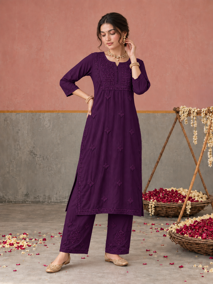 Lajja Chikankari Rayon Co-ord Set