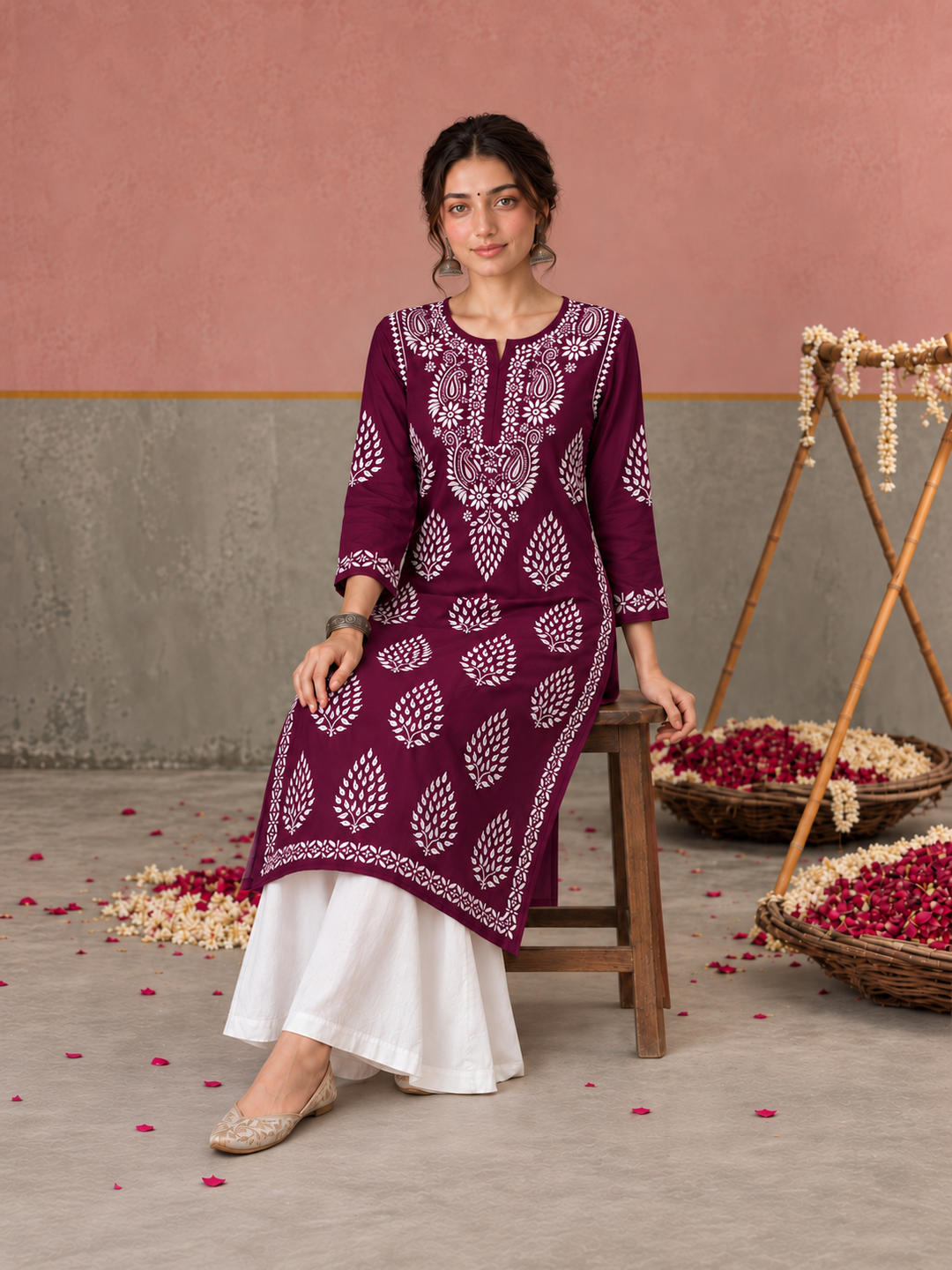 Nazm Chikankari Rayon Straight Kurta