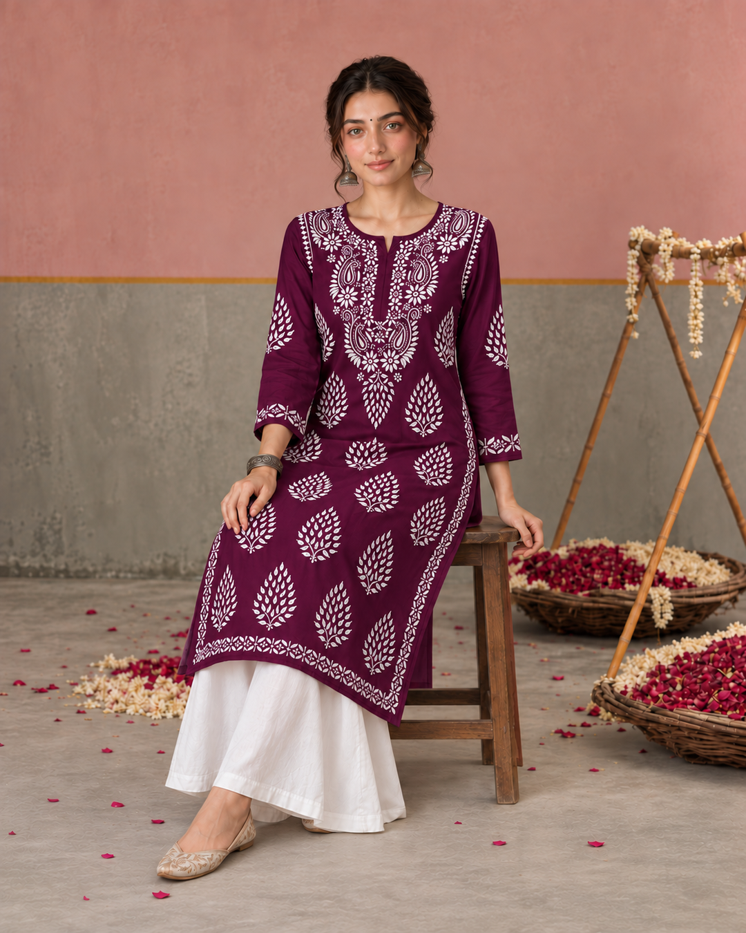 Nazm Chikankari Rayon Straight Kurta