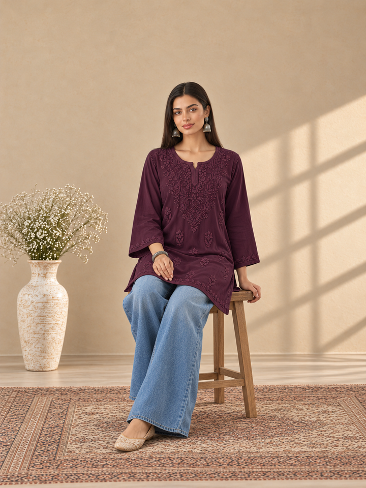 Akira Rayon Short Chikankari Kurti for Women
