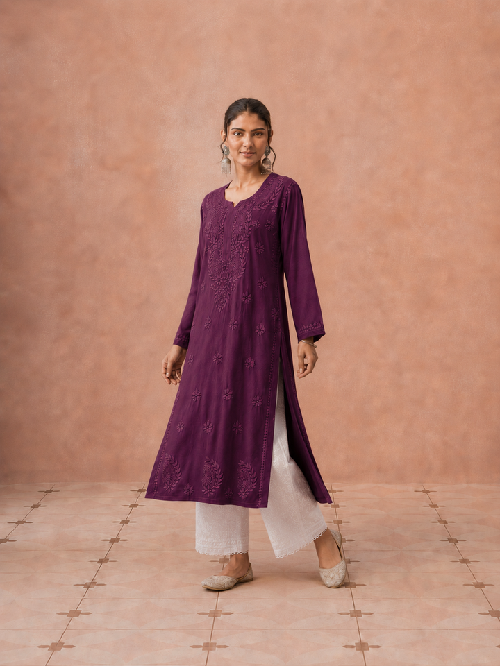Moksha Rayon Chikankari Straight Kurta