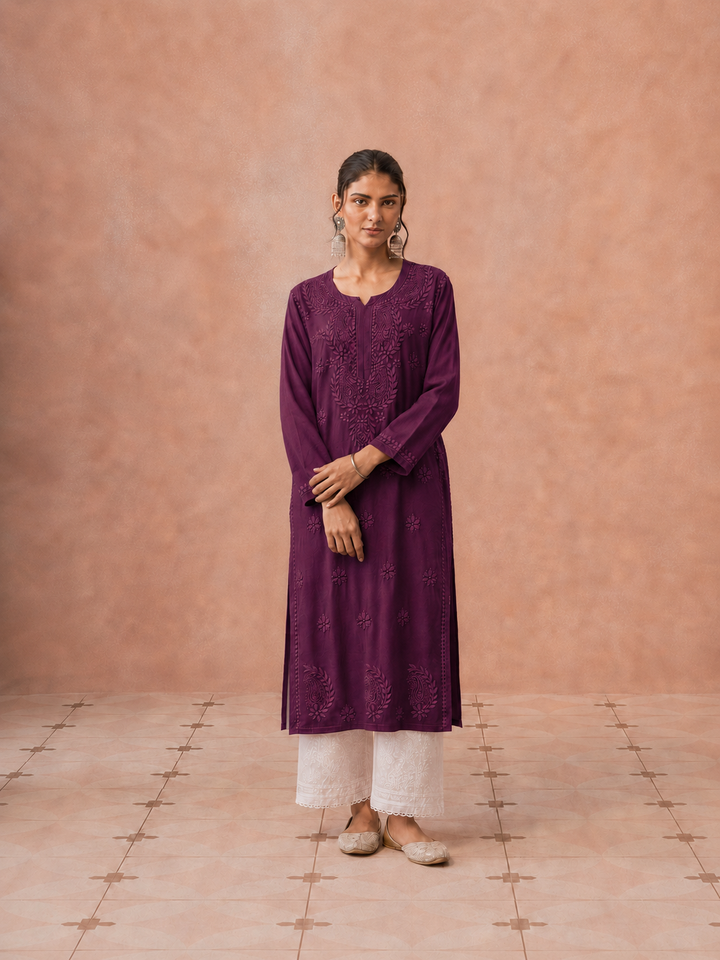 Moksha Rayon Chikankari Straight Kurta