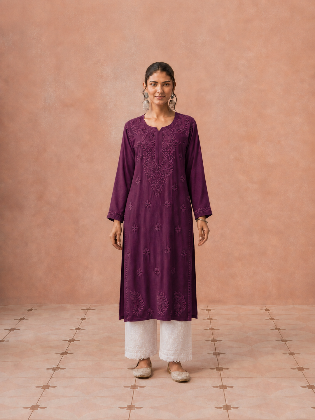 Moksha Rayon Chikankari Straight Kurta