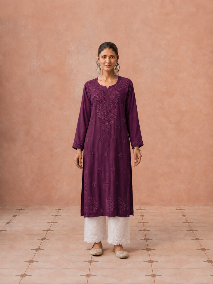 Moksha Rayon Chikankari Straight Kurta