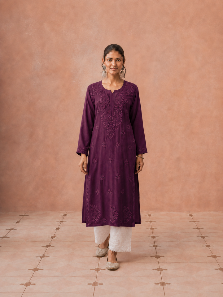 Moksha Rayon Chikankari Straight Kurta